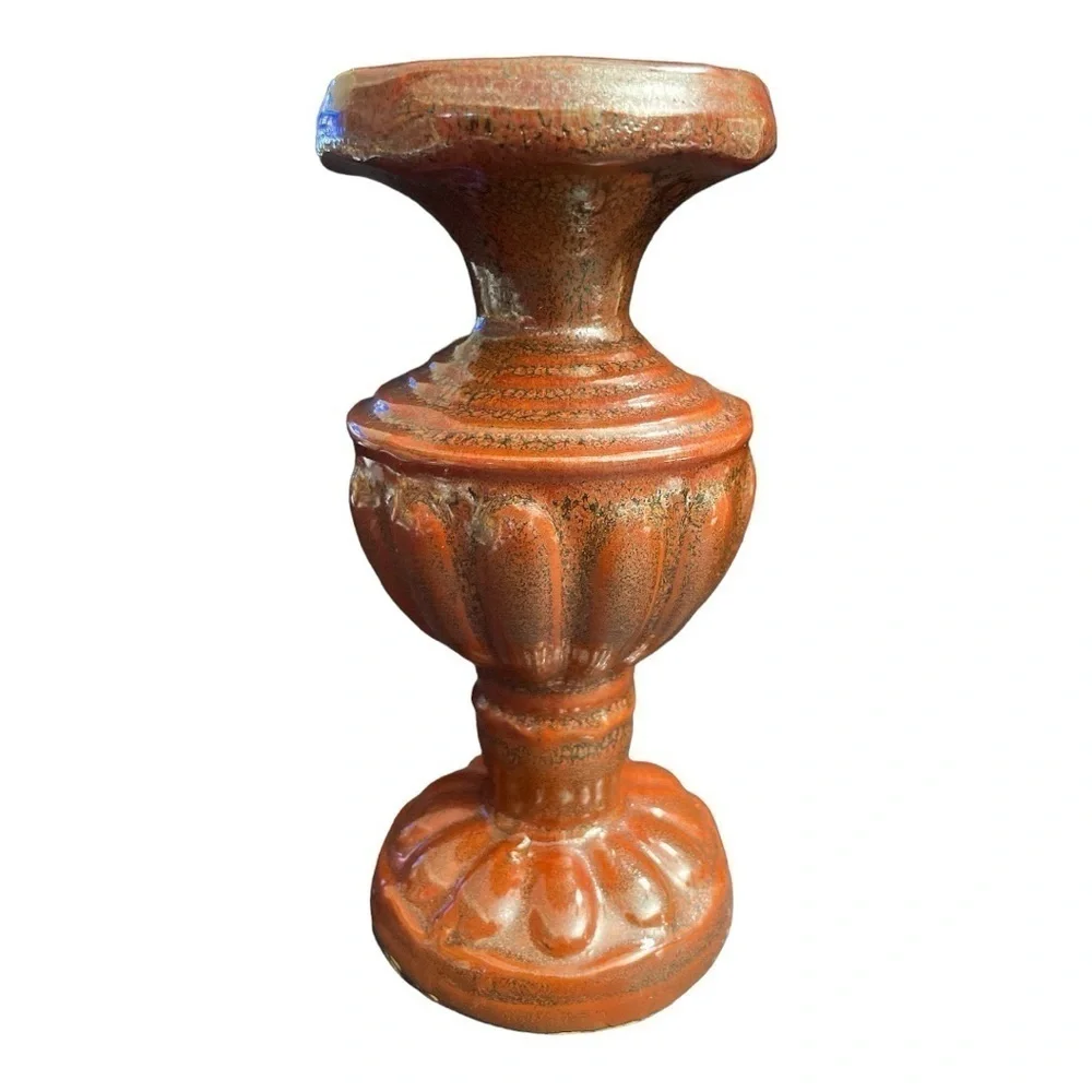 Vintage Terracotta Pedestal Pillar Candle Holder Rustic Neoclassical 8.75 Inch